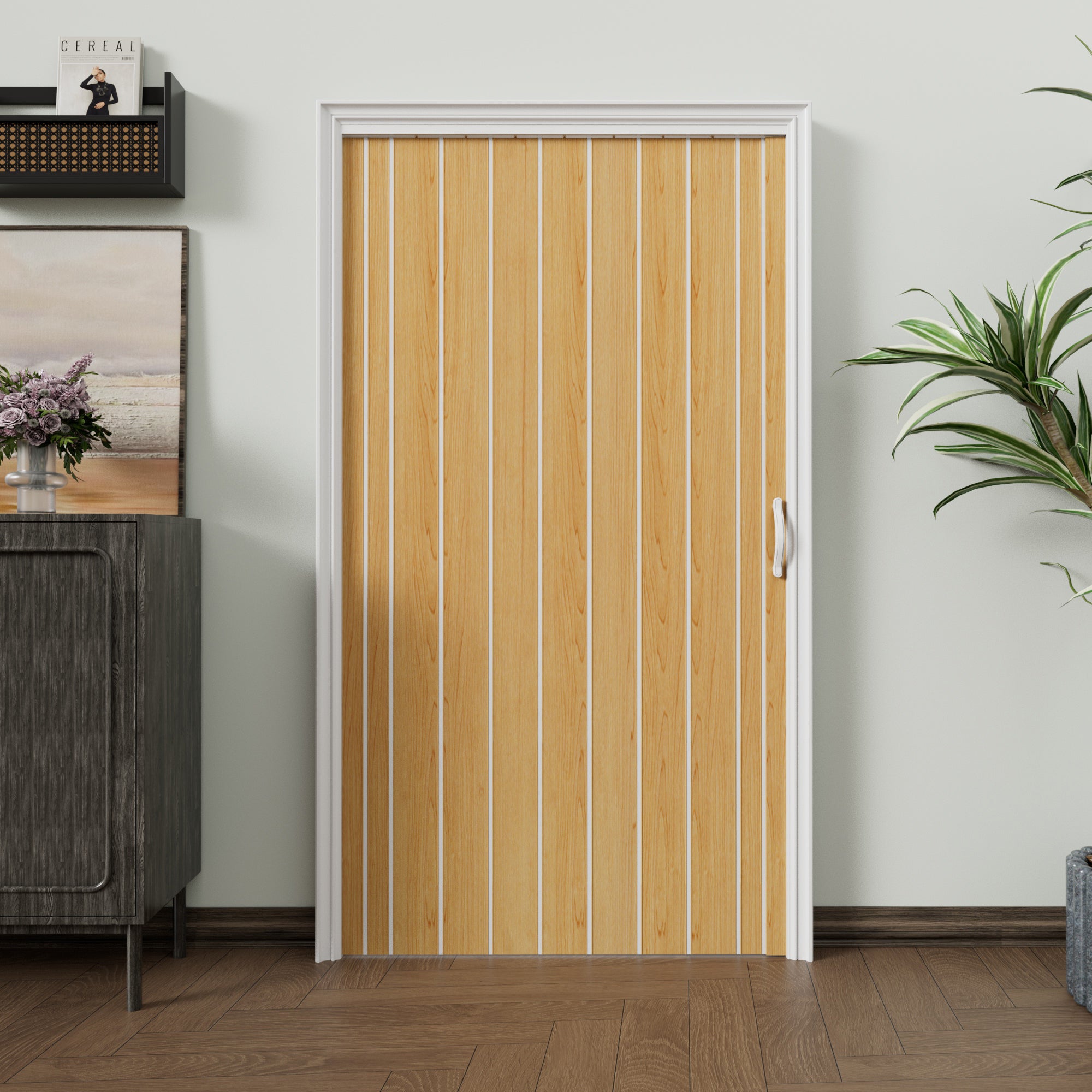 JUJUBON Enhanced Accordion Doors 24"-36" x 80", with Upgraded Roller & Handle & Complete Hardware, Interior Multifold Folding Doors for Closet & Pantry, Easy Installation - Oak, Double Layer