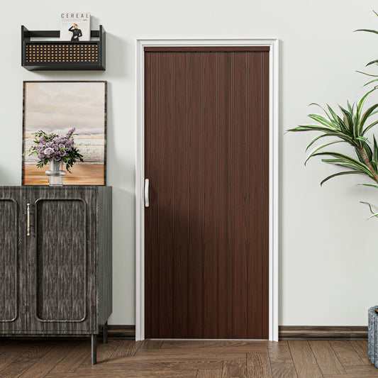 JUJUBON Accordion Doors 24"-36" x 80", with Upgraded Roller & Handle & Complete Hardware, Interior Multifold Folding Doors for Closet & Pantry, Easy Installation - Walnut, Single Layer