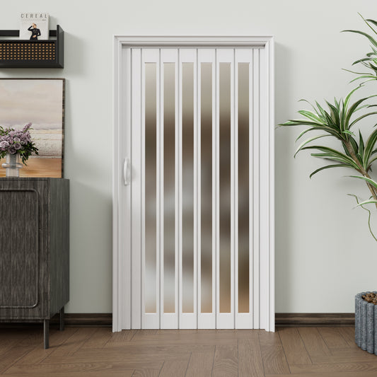 JUJUBON Enhanced Double-Layer Accordion Doors 24"-36" x 80", with Upgraded Roller & Handle & Complete Hardware, Interior Multifold Folding Doors for Closet & Pantry, Easy Installation