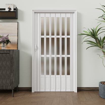 JUJUBON Enhanced Double-Layer Accordion Doors 24"-36" x 80", with Upgraded Roller & Handle & Complete Hardware, Interior Multifold Folding Doors for Closet & Pantry, Easy Installation