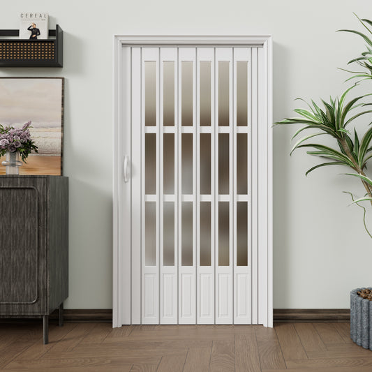 JUJUBON Enhanced Double-Layer Accordion Doors 24"-36" x 80", with Upgraded Roller & Handle & Complete Hardware, Interior Multifold Folding Doors for Closet & Pantry, Easy Installation