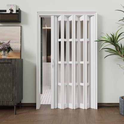 JUJUBON Enhanced Double-Layer Accordion Doors 24"-36" x 80", with Upgraded Roller & Handle & Complete Hardware, Interior Multifold Folding Doors for Closet & Pantry, Easy Installation