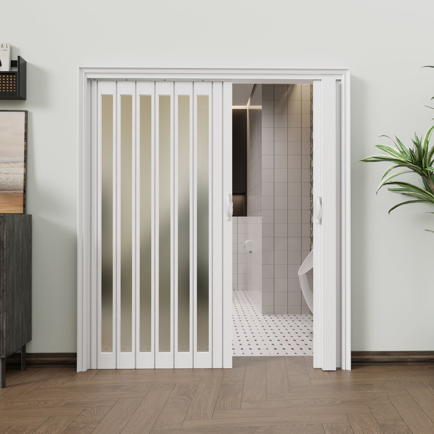 JUJUBON Enhanced Double-Layer Accordion Doors 24"-36" x 80", with Upgraded Roller & Handle & Complete Hardware, Interior Multifold Folding Doors for Closet & Pantry, Easy Installation