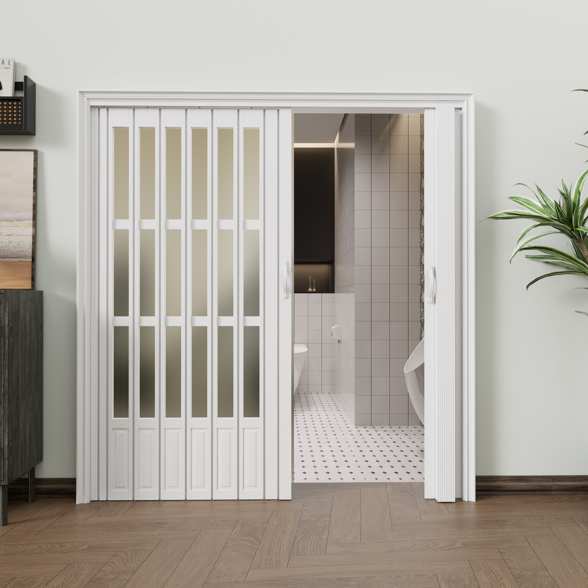 JUJUBON Enhanced Double-Layer Accordion Doors 24"-36" x 80", with Upgraded Roller & Handle & Complete Hardware, Interior Multifold Folding Doors for Closet & Pantry, Easy Installation