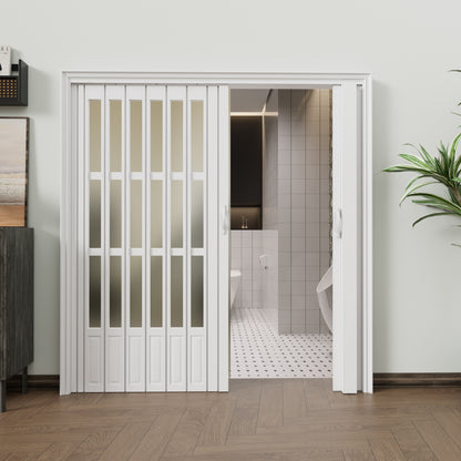 JUJUBON Enhanced Double-Layer Accordion Doors 24"-36" x 80", with Upgraded Roller & Handle & Complete Hardware, Interior Multifold Folding Doors for Closet & Pantry, Easy Installation