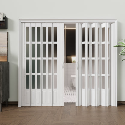 JUJUBON Enhanced Double-Layer Accordion Doors 24"-36" x 80", with Upgraded Roller & Handle & Complete Hardware, Interior Multifold Folding Doors for Closet & Pantry, Easy Installation