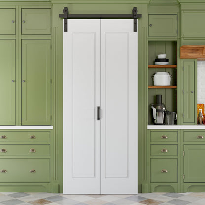 Paintable Bifold Barn Door, No Assembly Required, 1 Panel Bi-Fold Sliding Closet Doors with Hardware Kit Included,Track Kit for 2 Doors, Pre-Drilled Holes, White