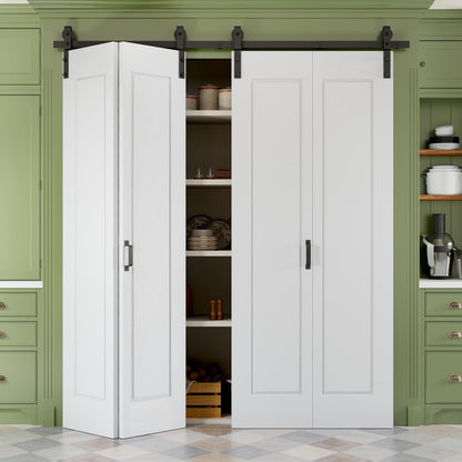 Paintable Bifold Barn Door, No Assembly Required, 1 Panel Bi-Fold Sliding Closet Doors with Hardware Kit Included,Track Kit for 2 Doors, Pre-Drilled Holes, White