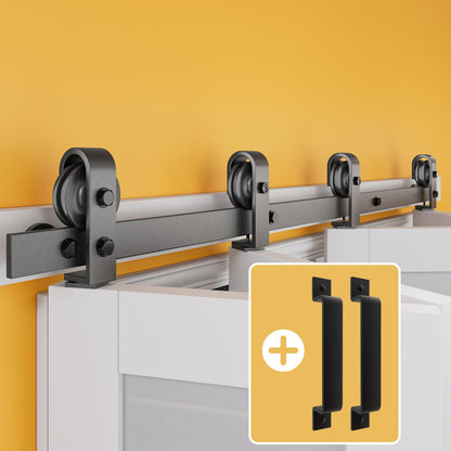 JUJUBON Bifold Barn Door Hardware Kit for Four Doors, Heavy Duty Bi Fold Barn Door Hardware Kit, Top Mount Roller, Slide Smoothly Quietly (2 Handles As Gifts, NO Door)