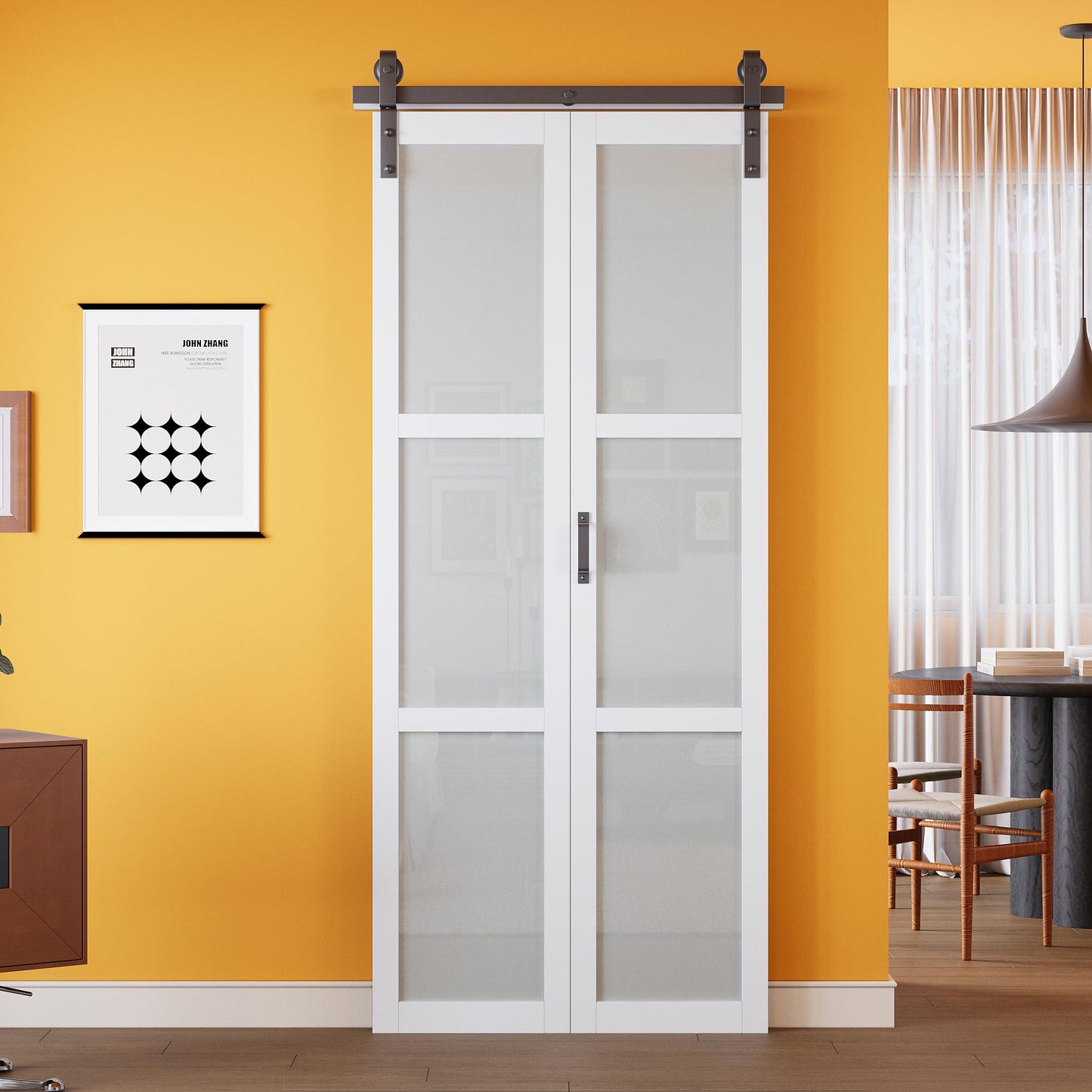 Paintable Bifold Barn Door, Fingerprint-Resistant Frosted Glass Bifold Barn Door with Good Privacy, Pre-Assembled Solid Core MDF Panels for Closet Pantry Laundry, Easily Install