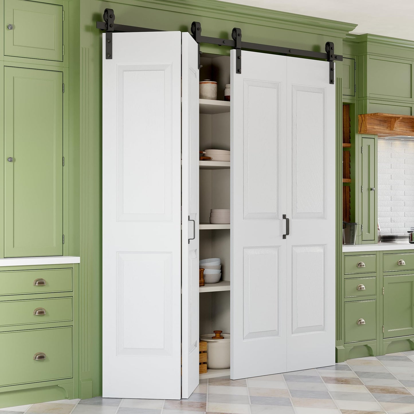 Paintable Bifold Barn Door, No Assembly Required, 4 Panels Bifold Sliding Closet Doors with Hardware Kit Included,Track Kit for 2 Doors, Pre-Drilled Holes, White
