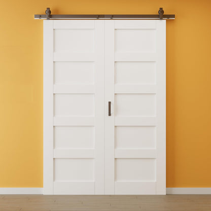 Paintable Bifold Barn Door, 5 Panels Barn Door Bifold Closet Doors with Hardware Kit Included, Water-Resistant Pre-Assembled MDF Panels, Smooth Sliding Easy Install