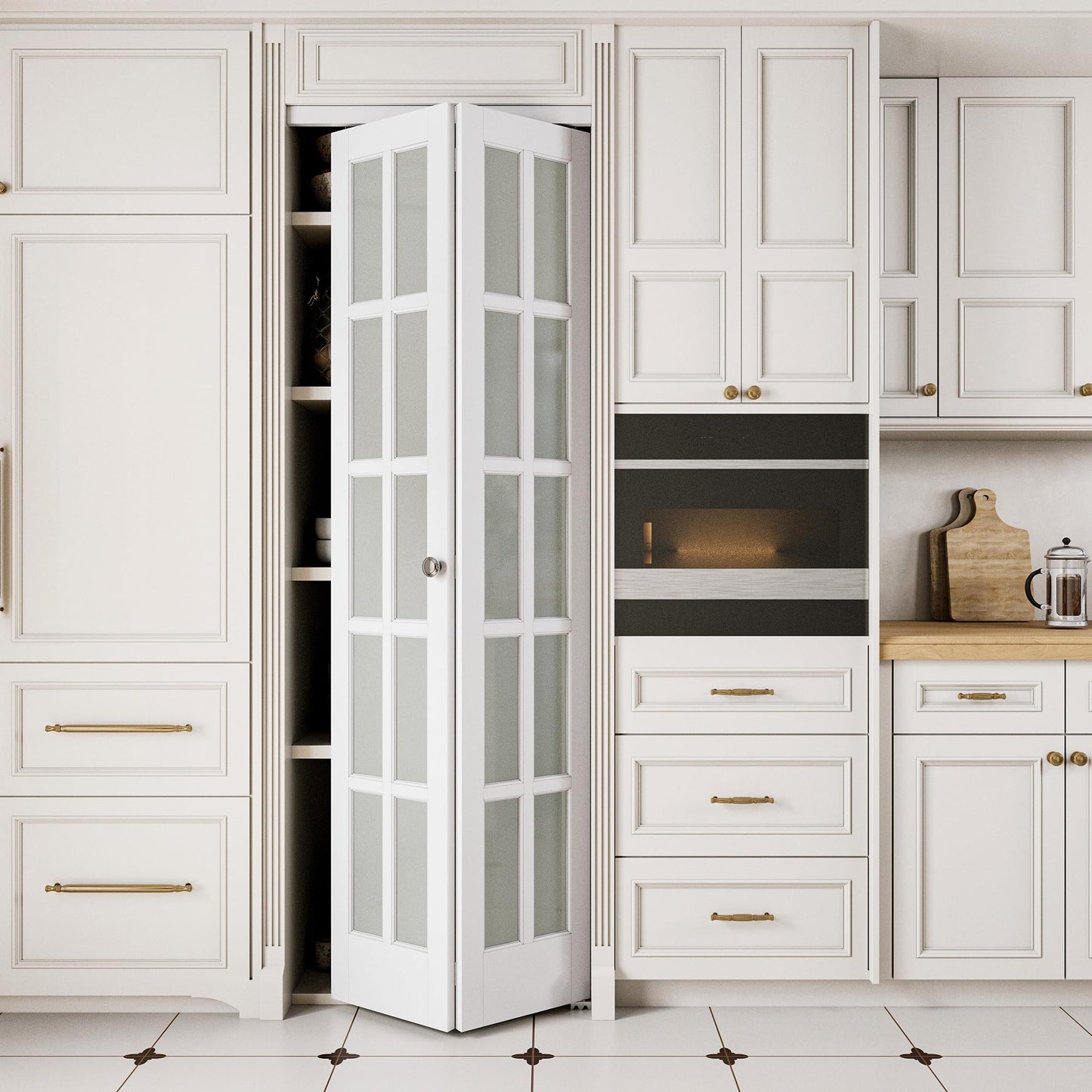 JUJUBON Bifold Doors, 10-Lite Tempered Frosted Glass Closet Doors with Sliding Hardware Kit, Preassembled Interior Bi Fold Doors for Pantry, Solid Build Quality & Easy Install, White