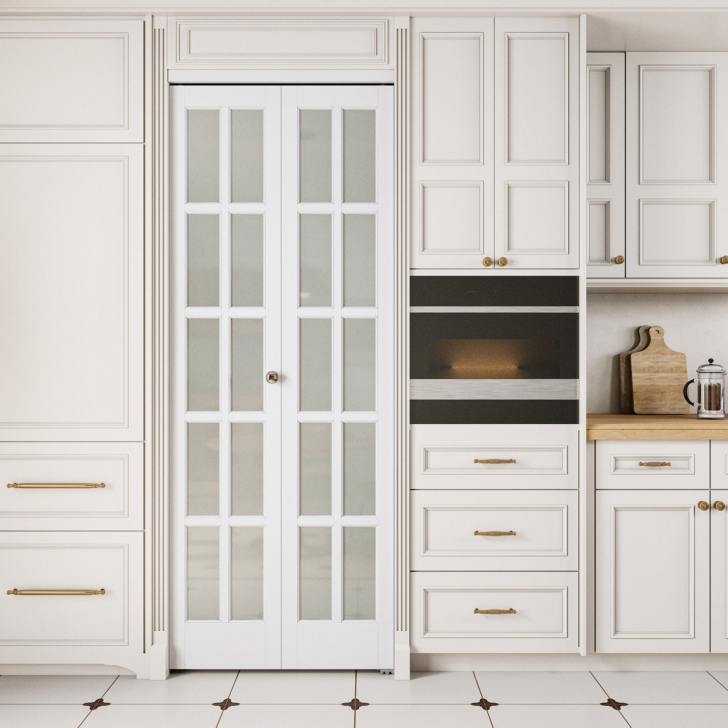 JUJUBON Bifold Doors, 10-Lite Tempered Frosted Glass Closet Doors with Sliding Hardware Kit, Preassembled Interior Bi Fold Doors for Pantry, Solid Build Quality & Easy Install, White