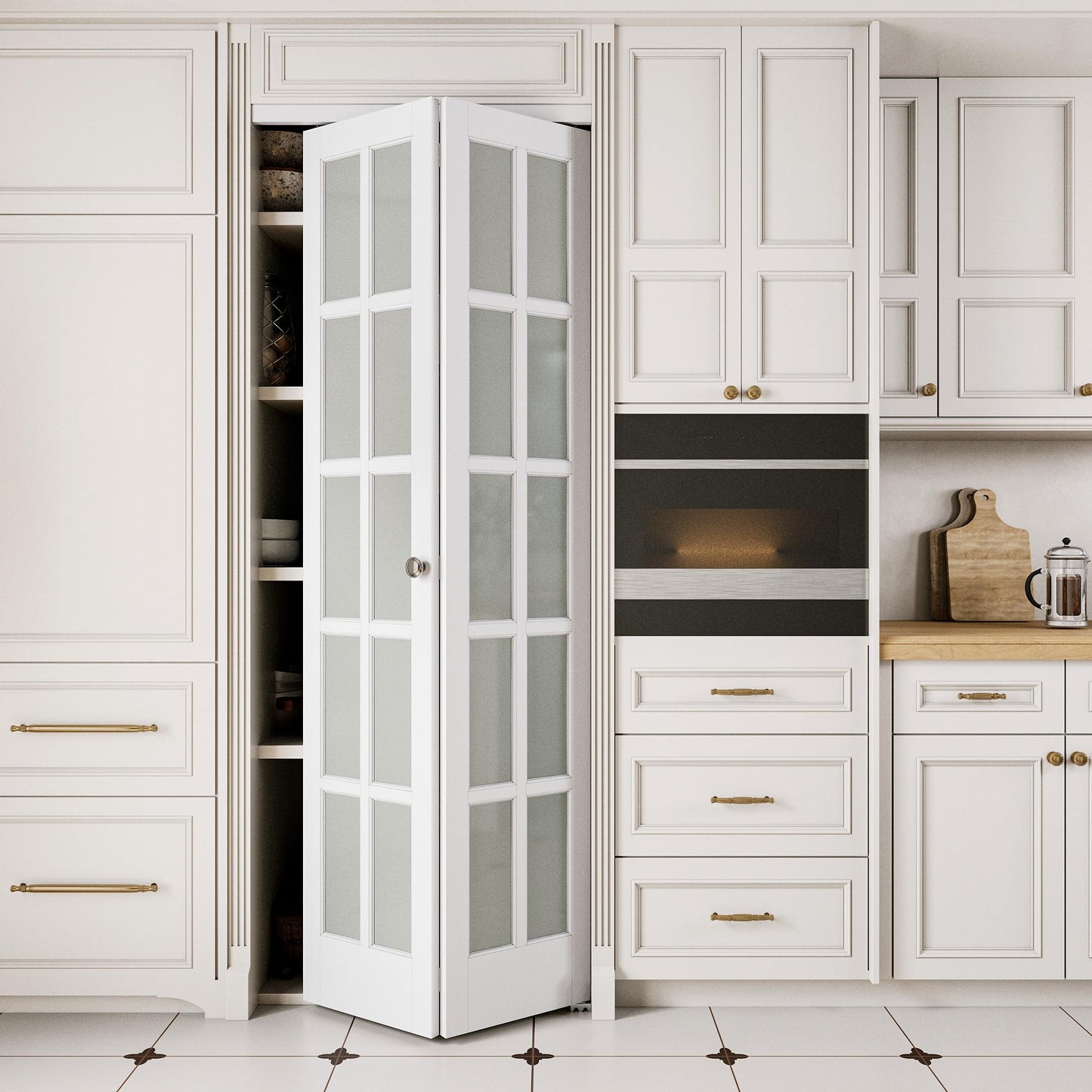 JUJUBON Bifold Doors, 10-Lite Tempered Frosted Glass Closet Doors with Sliding Hardware Kit, Preassembled Interior Bi Fold Doors for Pantry, Solid Build Quality & Easy Install, White