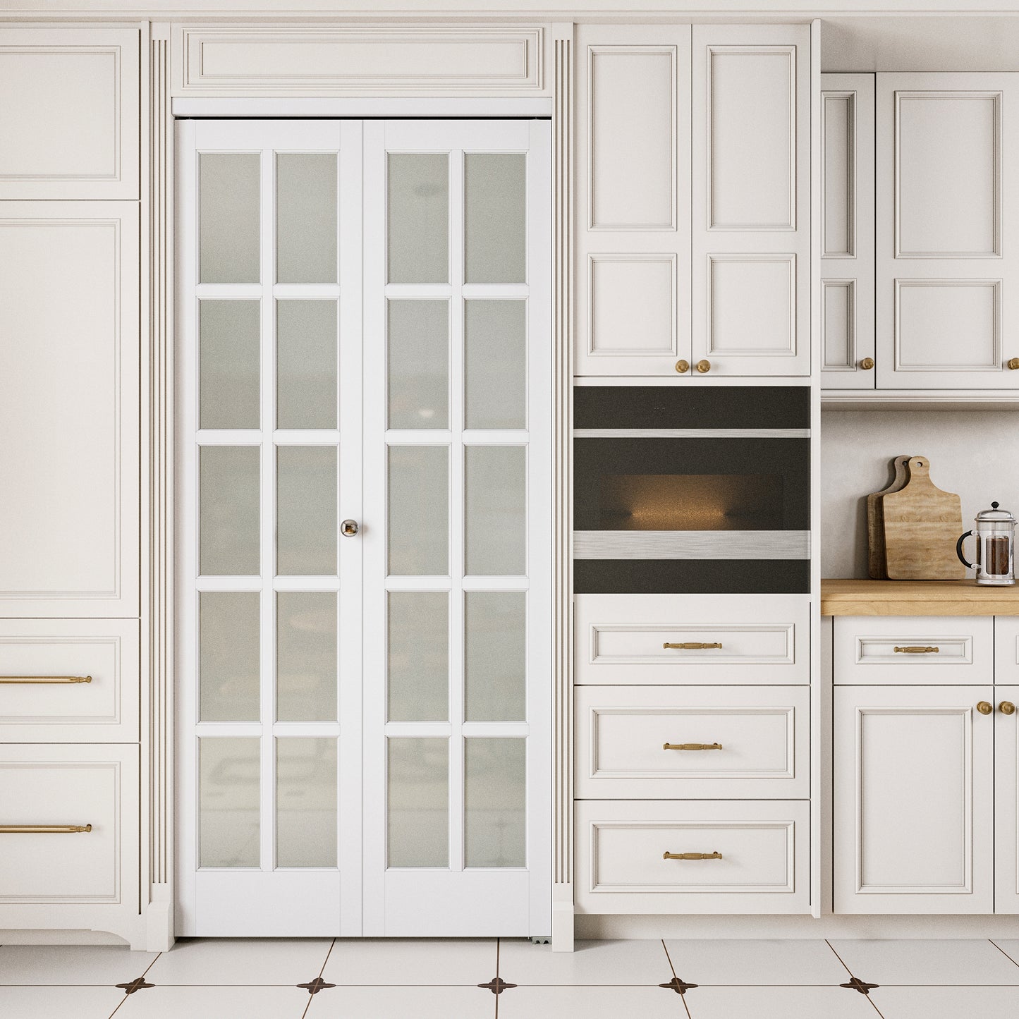 JUJUBON Bifold Doors, 10-Lite Tempered Frosted Glass Closet Doors with Sliding Hardware Kit, Preassembled Interior Bi Fold Doors for Pantry, Solid Build Quality & Easy Install, White