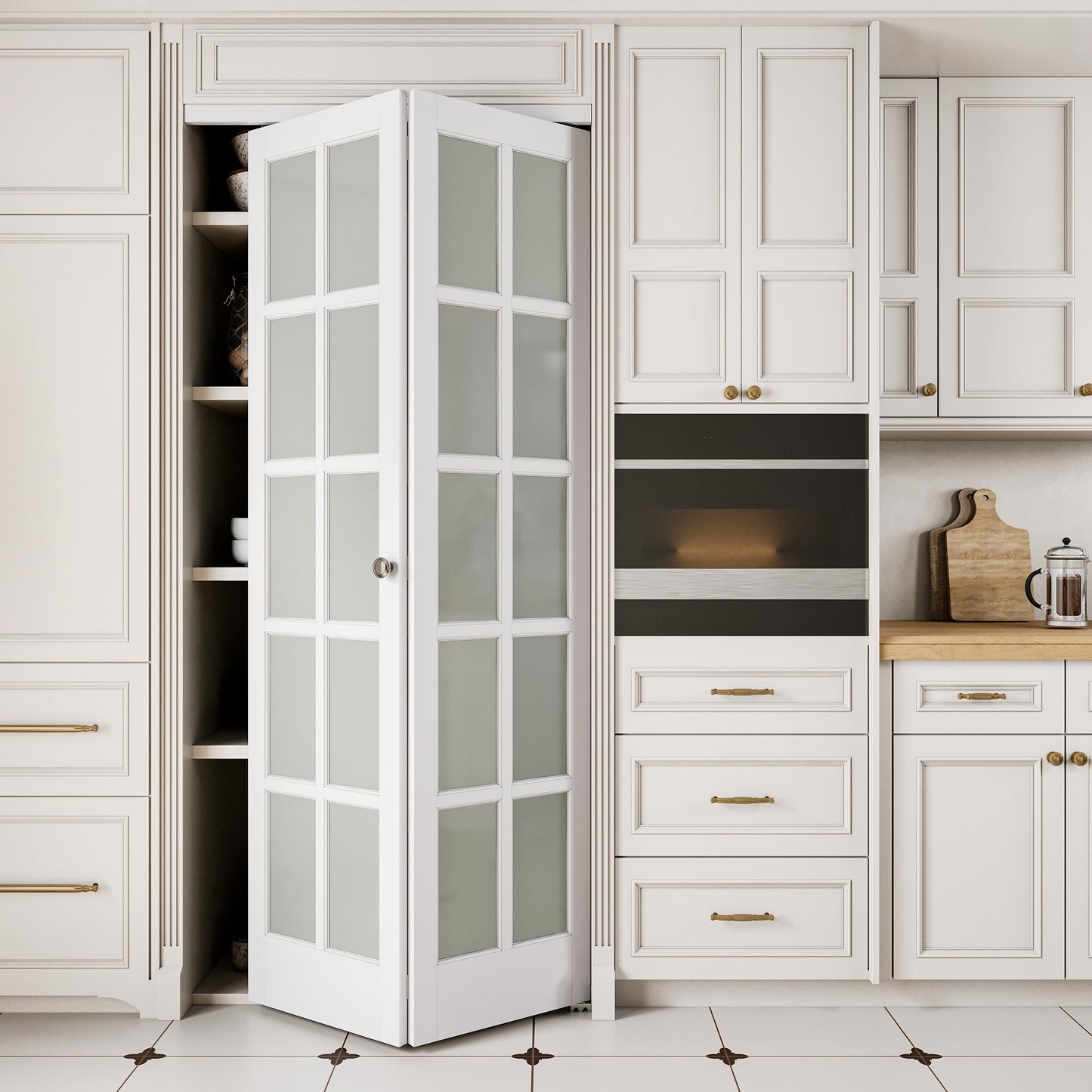 JUJUBON Bifold Doors, 10-Lite Tempered Frosted Glass Closet Doors with Sliding Hardware Kit, Preassembled Interior Bi Fold Doors for Pantry, Solid Build Quality & Easy Install, White