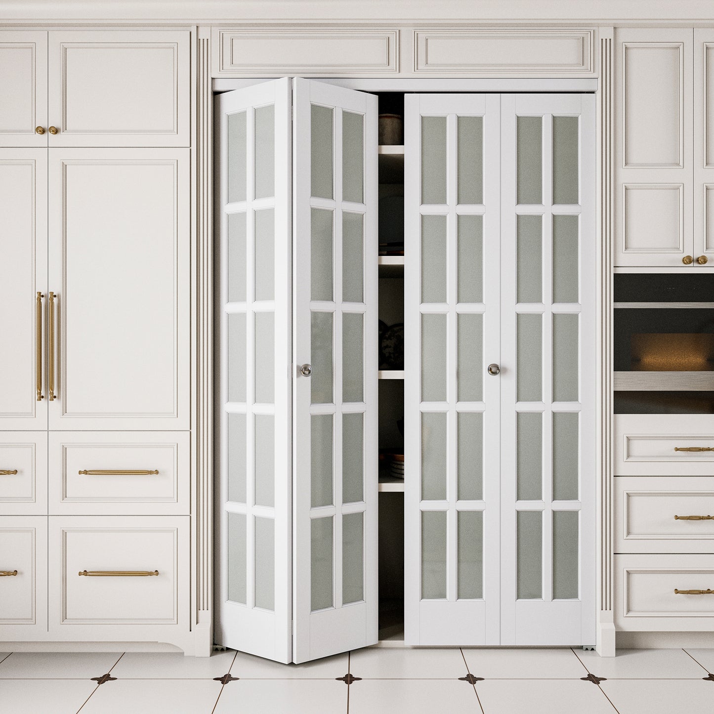 JUJUBON Bifold Doors, 10-Lite Tempered Frosted Glass Closet Doors with Sliding Hardware Kit, Preassembled Interior Bi Fold Doors for Pantry, Solid Build Quality & Easy Install, White