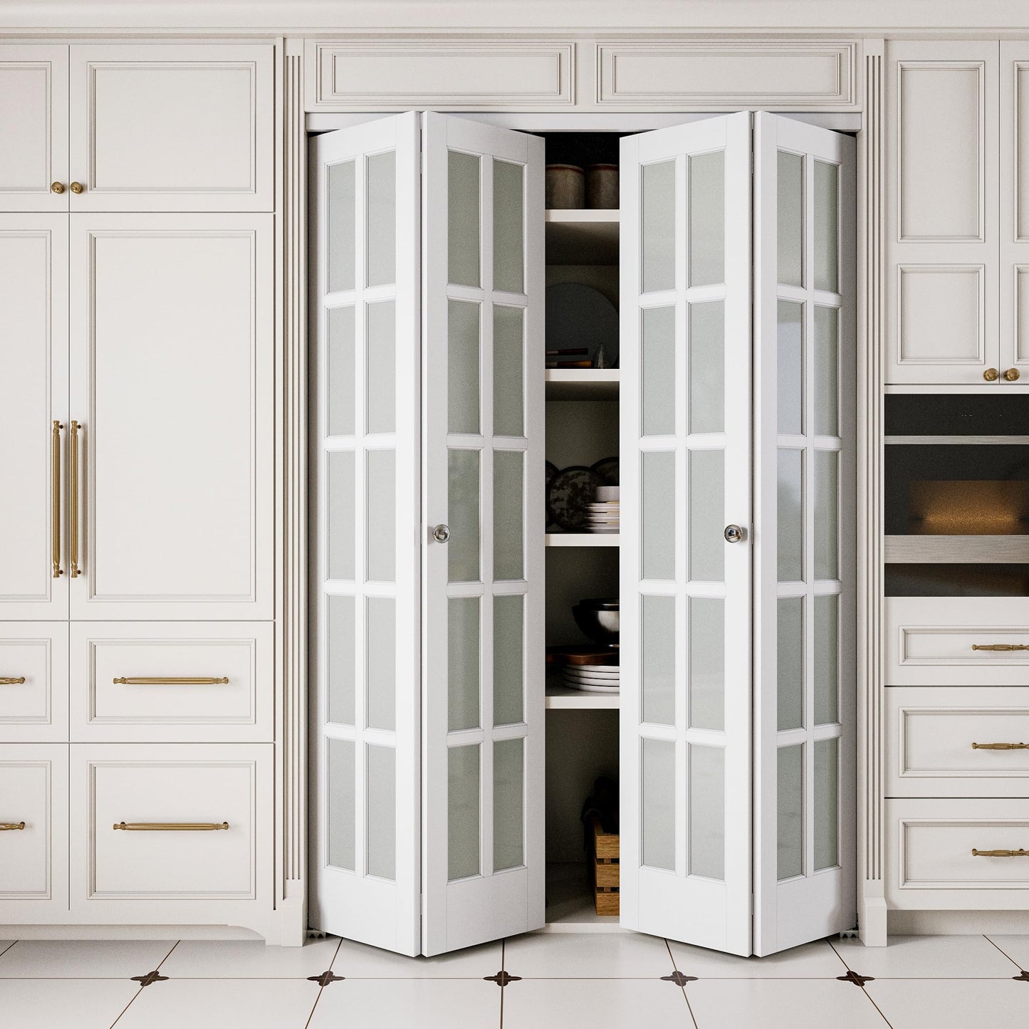 JUJUBON Bifold Doors, 10-Lite Tempered Frosted Glass Closet Doors with Sliding Hardware Kit, Preassembled Interior Bi Fold Doors for Pantry, Solid Build Quality & Easy Install, White