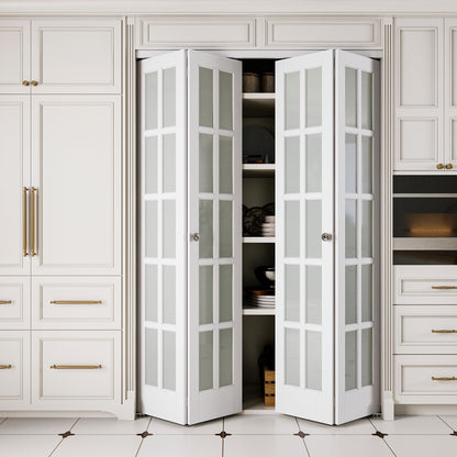 JUJUBON Bifold Doors, 10-Lite Tempered Frosted Glass Closet Doors with Sliding Hardware Kit, Preassembled Interior Bi Fold Doors for Pantry, Solid Build Quality & Easy Install, White