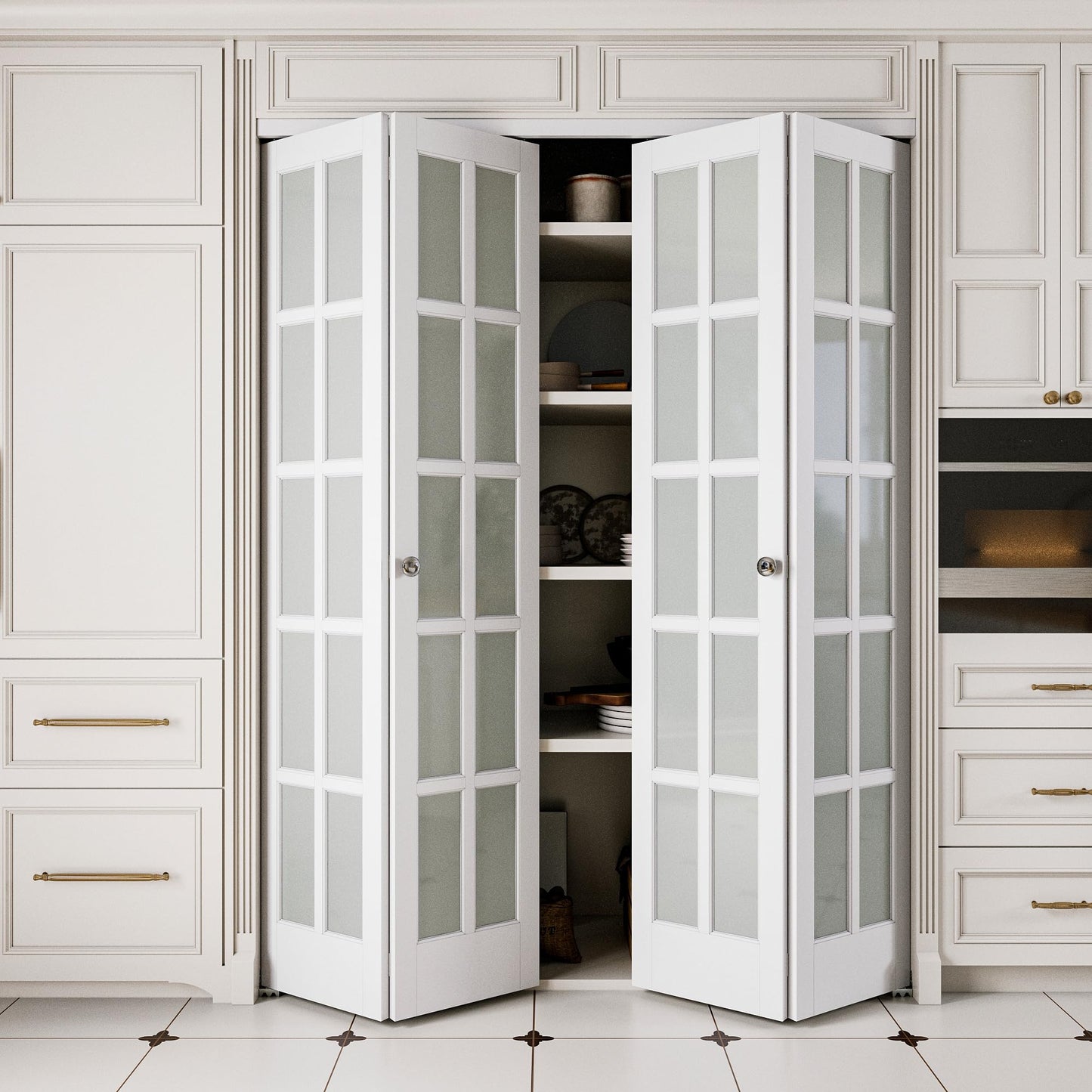 JUJUBON Bifold Doors, 10-Lite Tempered Frosted Glass Closet Doors with Sliding Hardware Kit, Preassembled Interior Bi Fold Doors for Pantry, Solid Build Quality & Easy Install, White