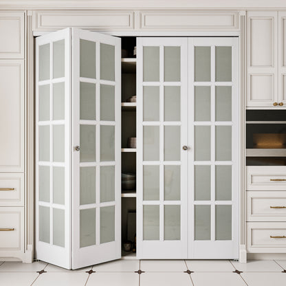JUJUBON Bifold Doors, 10-Lite Tempered Frosted Glass Closet Doors with Sliding Hardware Kit, Preassembled Interior Bi Fold Doors for Pantry, Solid Build Quality & Easy Install, White