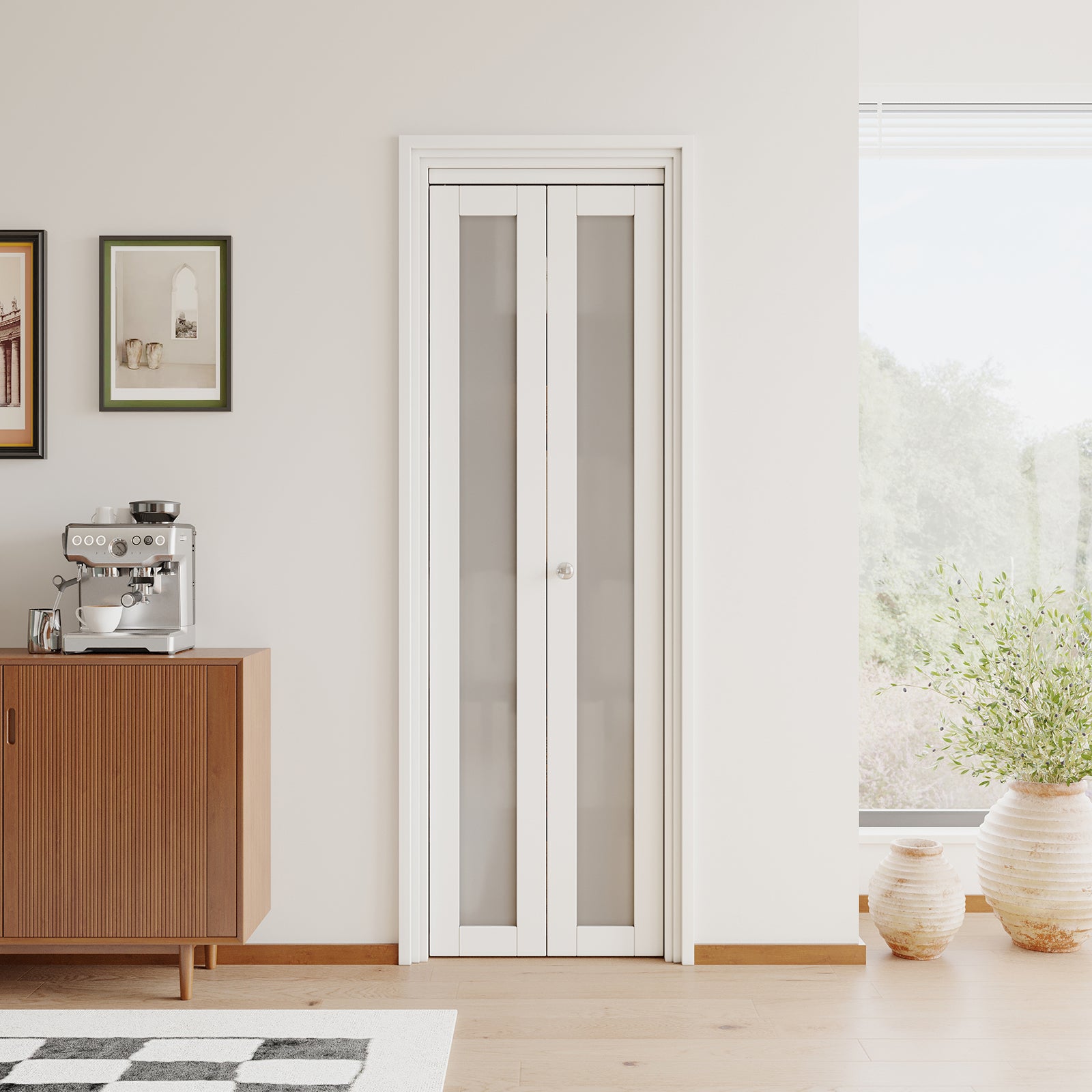 JUJUBON Bifold Doors,Tempered Frosted Glass Bifold Closet Door with Sliding Hardware Kit, Interior Bi Fold Doors for Pantry, Solid Build Quality & Easy Install, White