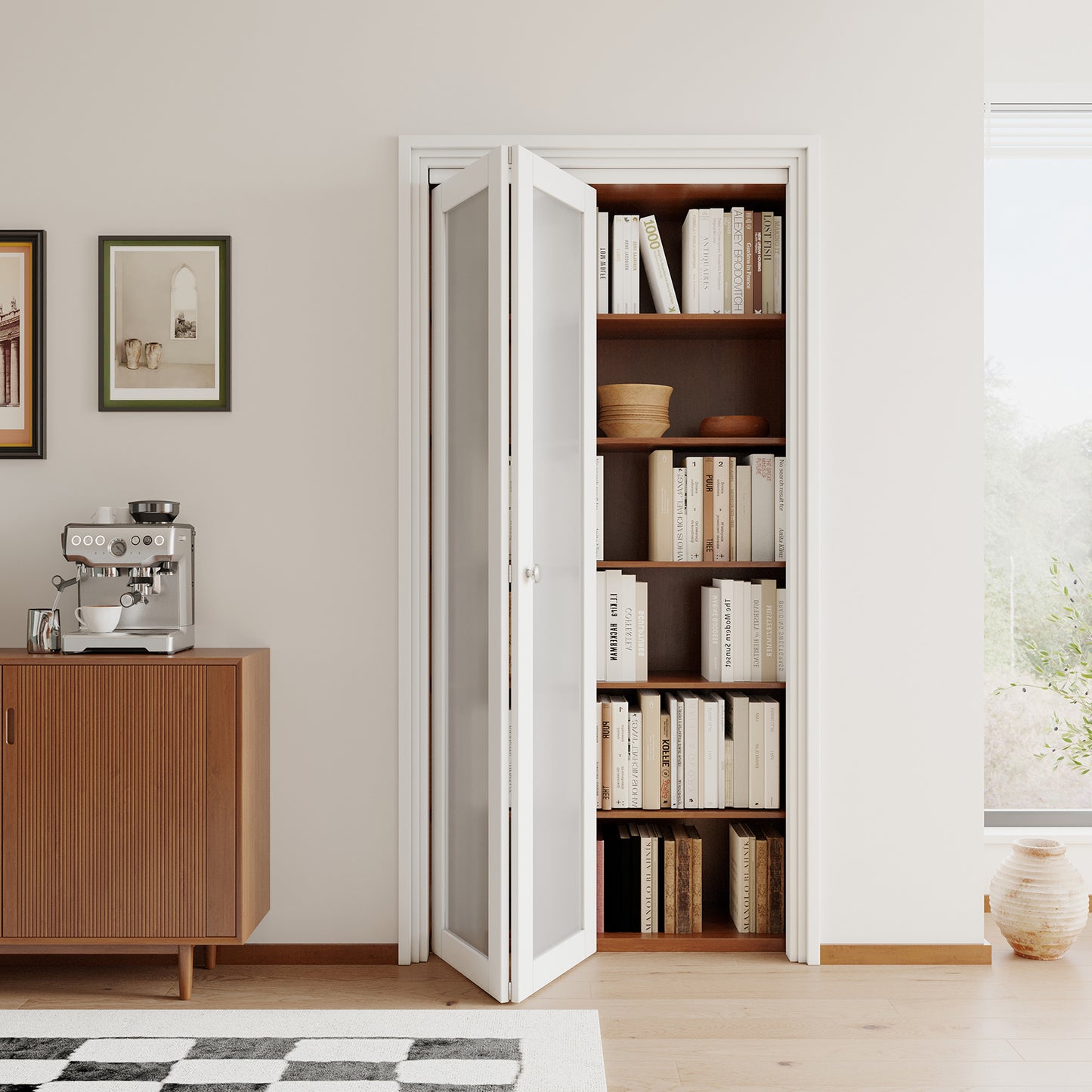 JUJUBON Bifold Doors,Tempered Frosted Glass Bifold Closet Door with Sliding Hardware Kit, Interior Bi Fold Doors for Pantry, Solid Build Quality & Easy Install, White