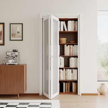JUJUBON Bifold Doors,Tempered Frosted Glass Bifold Closet Door with Sliding Hardware Kit, Interior Bi Fold Doors for Pantry, Solid Build Quality & Easy Install, White
