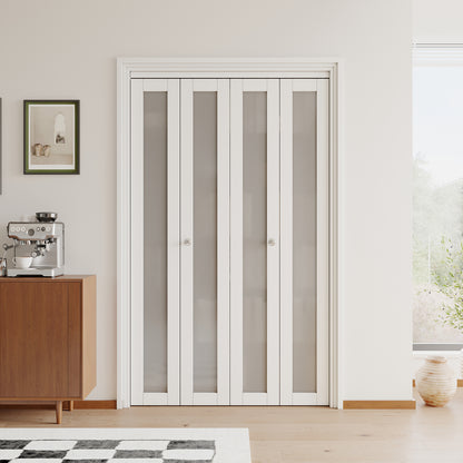JUJUBON Bifold Doors,Tempered Frosted Glass Bifold Closet Door with Sliding Hardware Kit, Interior Bi Fold Doors for Pantry, Solid Build Quality & Easy Install, White