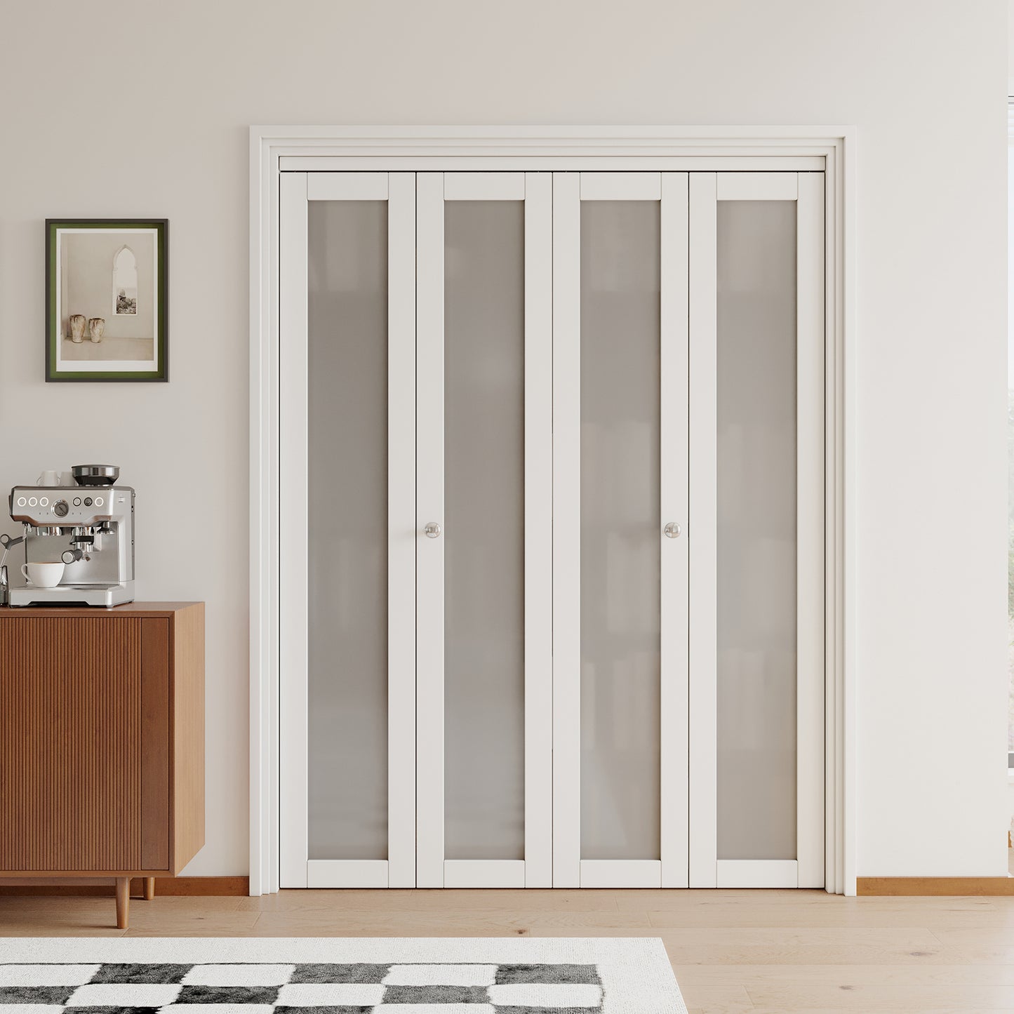 JUJUBON Bifold Doors,Tempered Frosted Glass Bifold Closet Door with Sliding Hardware Kit, Interior Bi Fold Doors for Pantry, Solid Build Quality & Easy Install, White