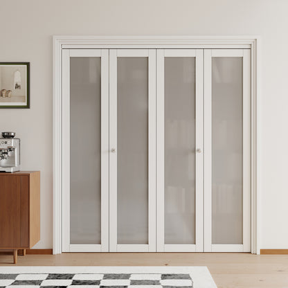 JUJUBON Bifold Doors,Tempered Frosted Glass Bifold Closet Door with Sliding Hardware Kit, Interior Bi Fold Doors for Pantry, Solid Build Quality & Easy Install, White