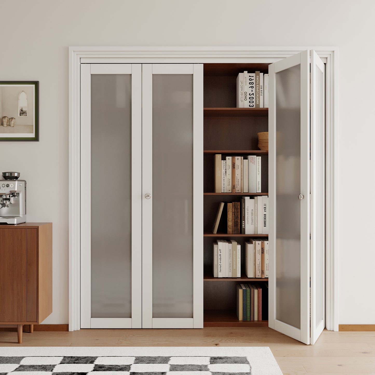 JUJUBON Bifold Doors,Tempered Frosted Glass Bifold Closet Door with Sliding Hardware Kit, Interior Bi Fold Doors for Pantry, Solid Build Quality & Easy Install, White