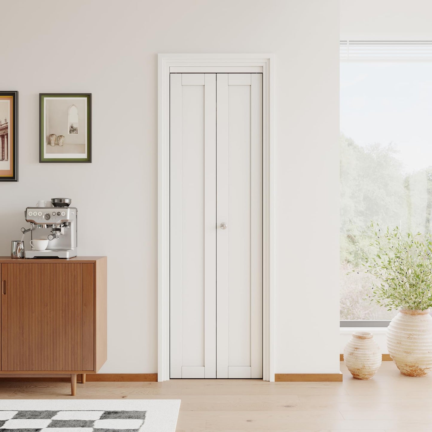 [Paintable] JUJUBON Bi-Fold Doors, Solid MDF Panel Closet Door Hardware Kit Included, Interior Folding Door Pre-Drilled Holes Easy Assembly
