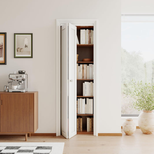 [Paintable] JUJUBON Bi-Fold Doors, Solid MDF Panel Closet Door Hardware Kit Included, Interior Folding Door Pre-Drilled Holes Easy Assembly