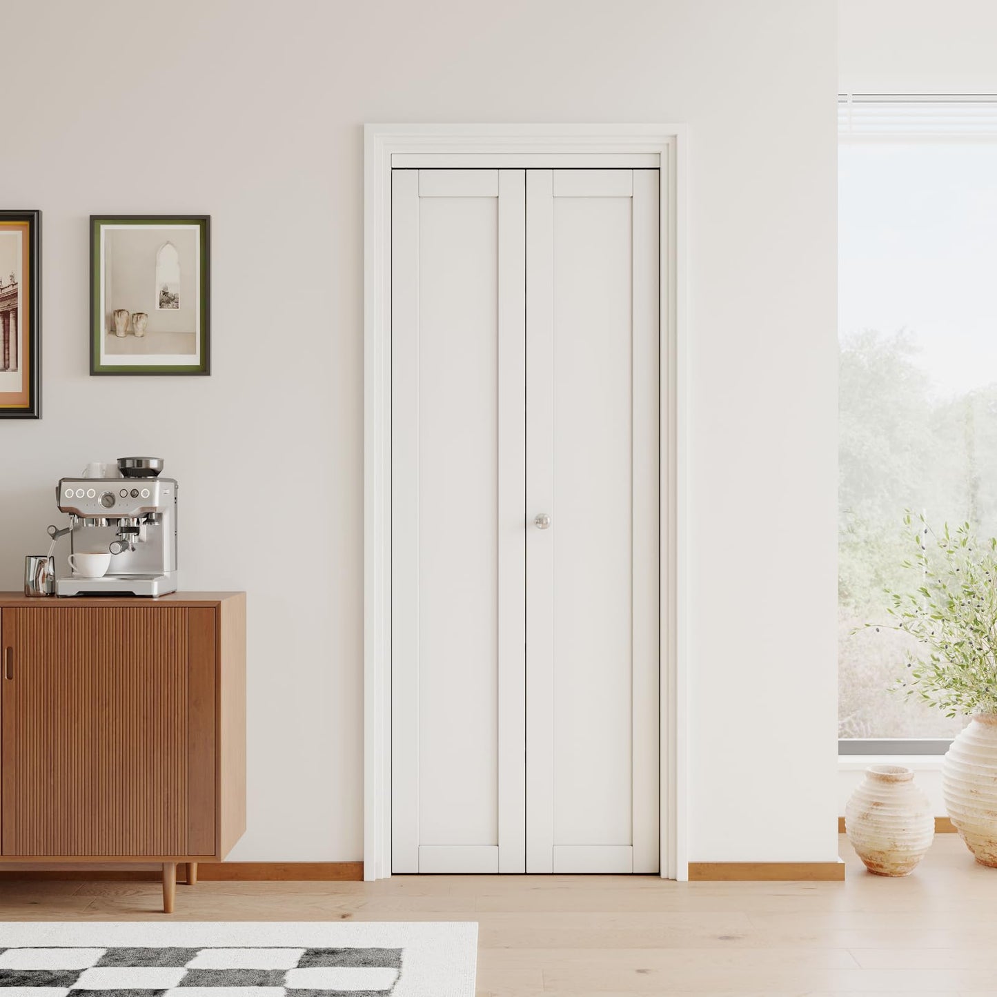 [Paintable] JUJUBON Bi-Fold Doors, Solid MDF Panel Closet Door Hardware Kit Included, Interior Folding Door Pre-Drilled Holes Easy Assembly