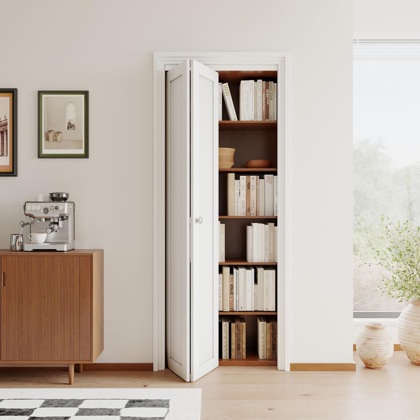 [Paintable] JUJUBON Bi-Fold Doors, Solid MDF Panel Closet Door Hardware Kit Included, Interior Folding Door Pre-Drilled Holes Easy Assembly