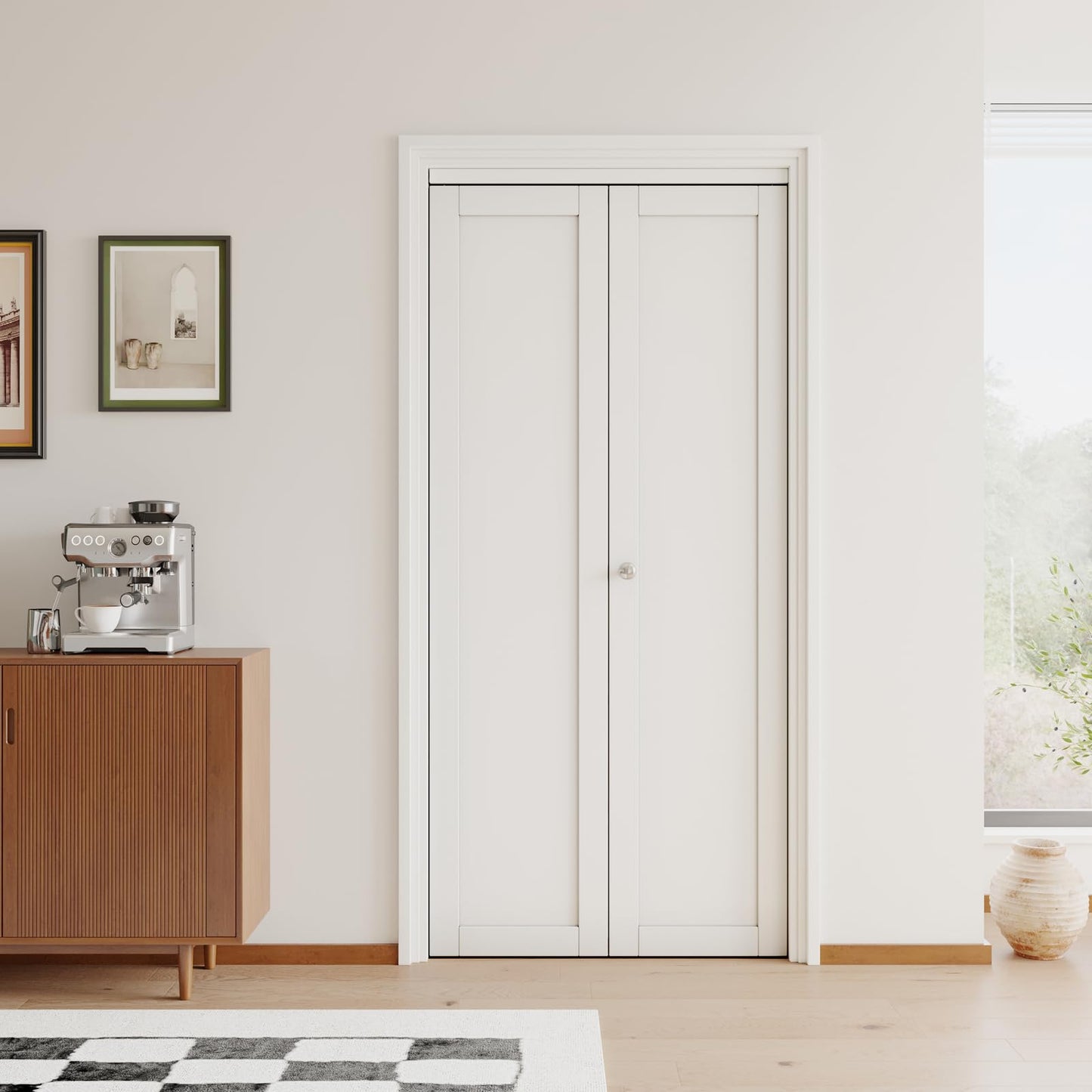 [Paintable] JUJUBON Bi-Fold Doors, Solid MDF Panel Closet Door Hardware Kit Included, Interior Folding Door Pre-Drilled Holes Easy Assembly