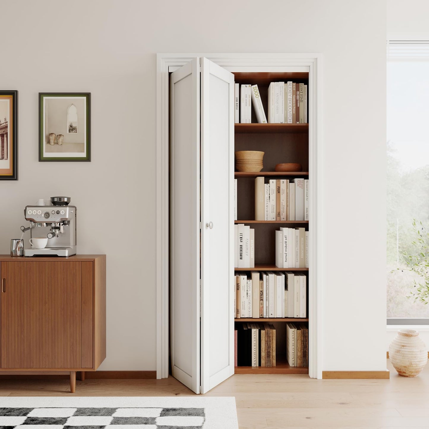[Paintable] JUJUBON Bi-Fold Doors, Solid MDF Panel Closet Door Hardware Kit Included, Interior Folding Door Pre-Drilled Holes Easy Assembly