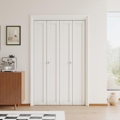 [Paintable] JUJUBON Bi-Fold Doors, Solid MDF Panel Closet Door Hardware Kit Included, Interior Folding Door Pre-Drilled Holes Easy Assembly