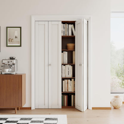 [Paintable] JUJUBON Bi-Fold Doors, Solid MDF Panel Closet Door Hardware Kit Included, Interior Folding Door Pre-Drilled Holes Easy Assembly