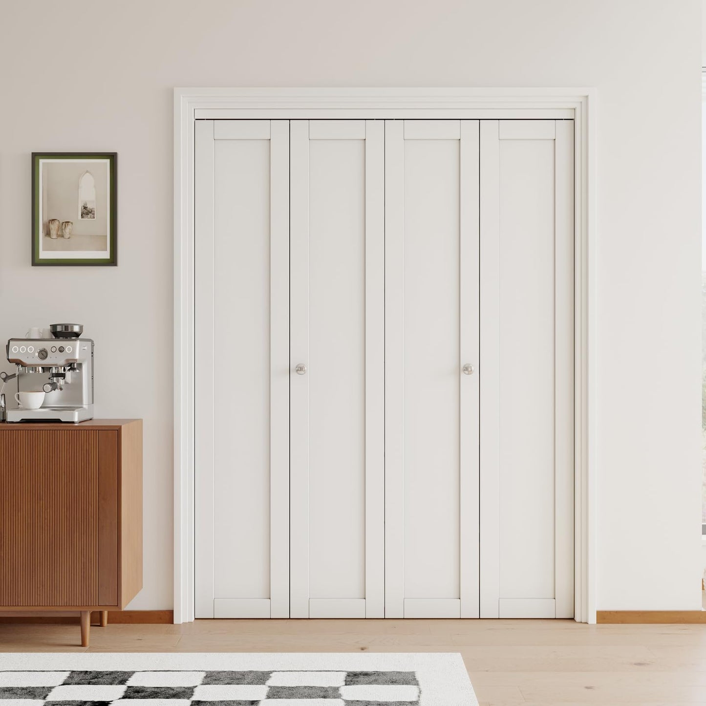 [Paintable] JUJUBON Bi-Fold Doors, Solid MDF Panel Closet Door Hardware Kit Included, Interior Folding Door Pre-Drilled Holes Easy Assembly