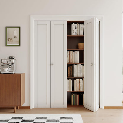 [Paintable] JUJUBON Bi-Fold Doors, Solid MDF Panel Closet Door Hardware Kit Included, Interior Folding Door Pre-Drilled Holes Easy Assembly