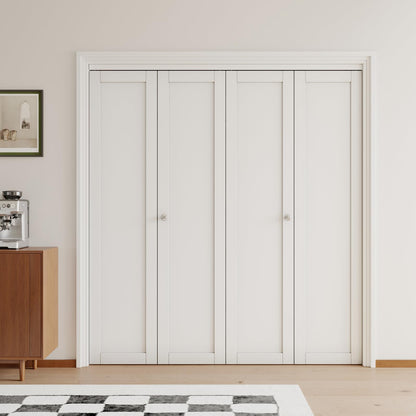 [Paintable] JUJUBON Bi-Fold Doors, Solid MDF Panel Closet Door Hardware Kit Included, Interior Folding Door Pre-Drilled Holes Easy Assembly