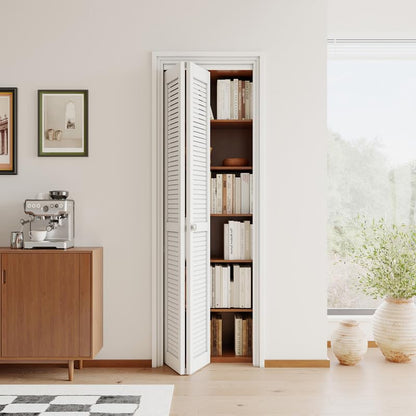 JUJUBON Louvre Bi-Fold Doors for Opening, Solid MDF Panel Closet Door Hardware Kit Included, Interior Folding Door Pre-Drilled Holes Easy Assembly