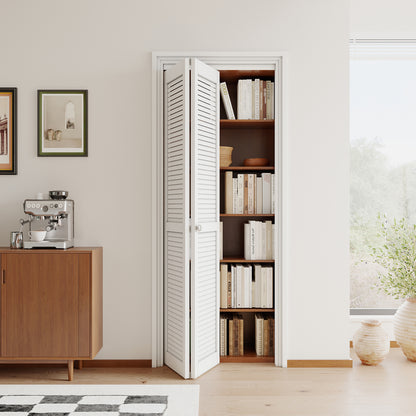 JUJUBON Louvre Bi-Fold Doors for Opening, Solid MDF Panel Closet Door Hardware Kit Included, Interior Folding Door Pre-Drilled Holes Easy Assembly