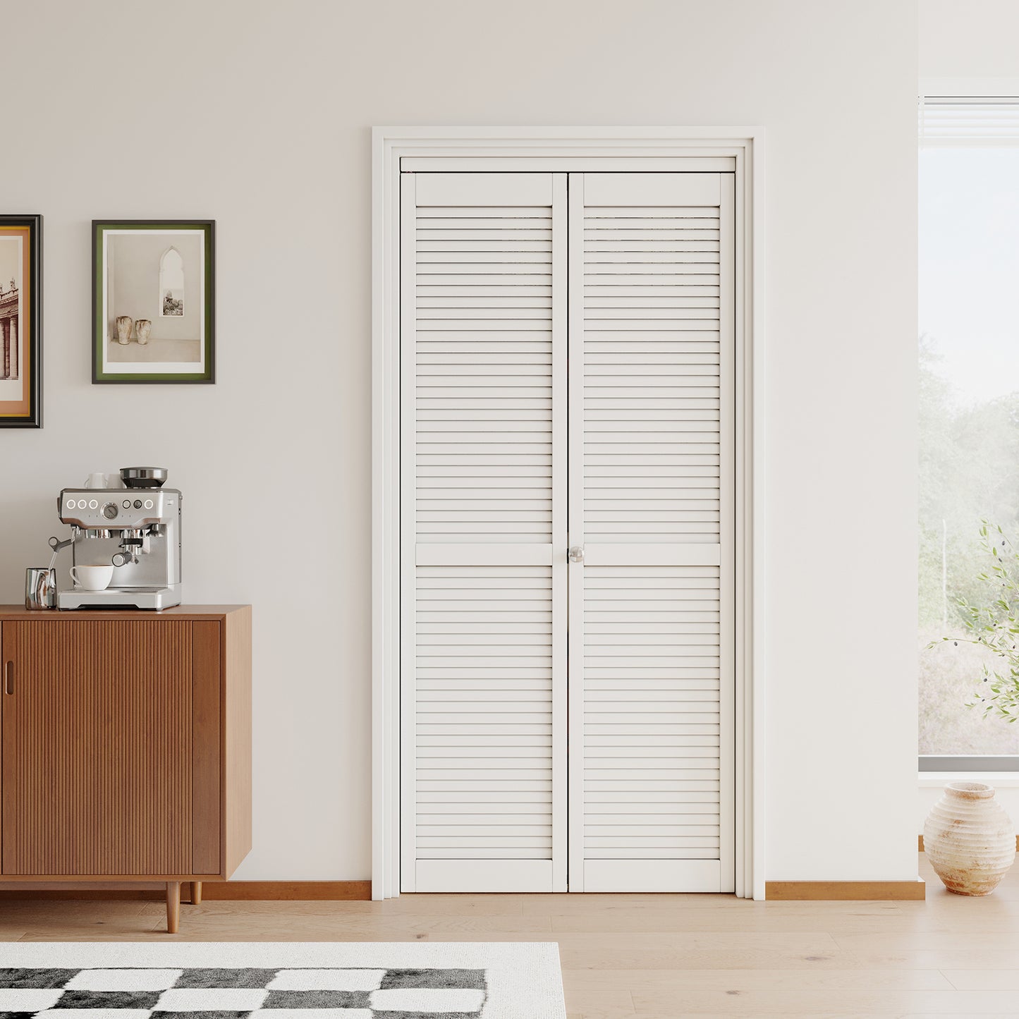 JUJUBON Louvre Bi-Fold Doors for Opening, Solid MDF Panel Closet Door Hardware Kit Included, Interior Folding Door Pre-Drilled Holes Easy Assembly