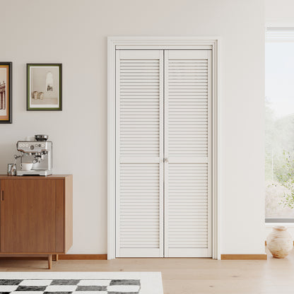 JUJUBON Louvre Bi-Fold Doors for Opening, Solid MDF Panel Closet Door Hardware Kit Included, Interior Folding Door Pre-Drilled Holes Easy Assembly