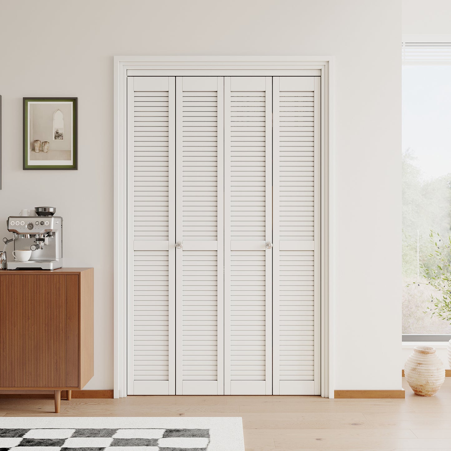 JUJUBON Louvre Bi-Fold Doors for Opening, Solid MDF Panel Closet Door Hardware Kit Included, Interior Folding Door Pre-Drilled Holes Easy Assembly
