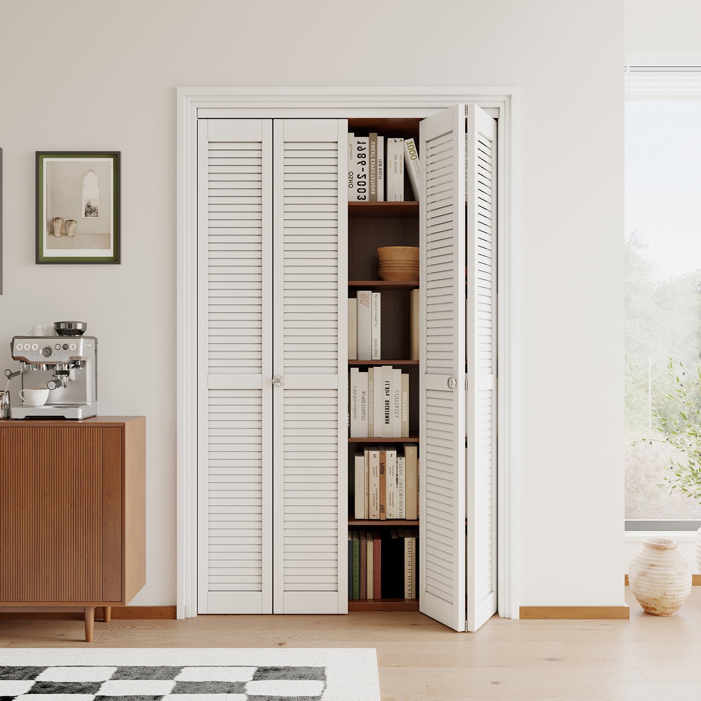 JUJUBON Louvre Bi-Fold Doors for Opening, Solid MDF Panel Closet Door Hardware Kit Included, Interior Folding Door Pre-Drilled Holes Easy Assembly